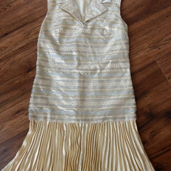 Vintage 60s 70s Metallic Gold Silver Dress 36" Bust 1920s Flapper Style - Picture 11 of 11